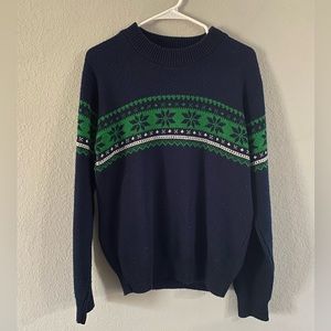 VTG Skiwear By Alps Men's Graphic Sweater Large Navy Green Snowflake VGUC‎